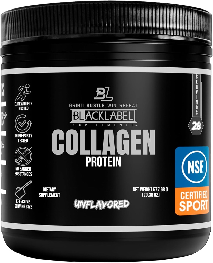 Blacklabel Unflavored Collagen Peptides Protein Powder – NSF certificado para el deporte – Hidrolyzed Collagen Powder para el apoyo conjunto, Tendon y ligamento – Proteína con Collagen para la recuperación – 28 Servimientos