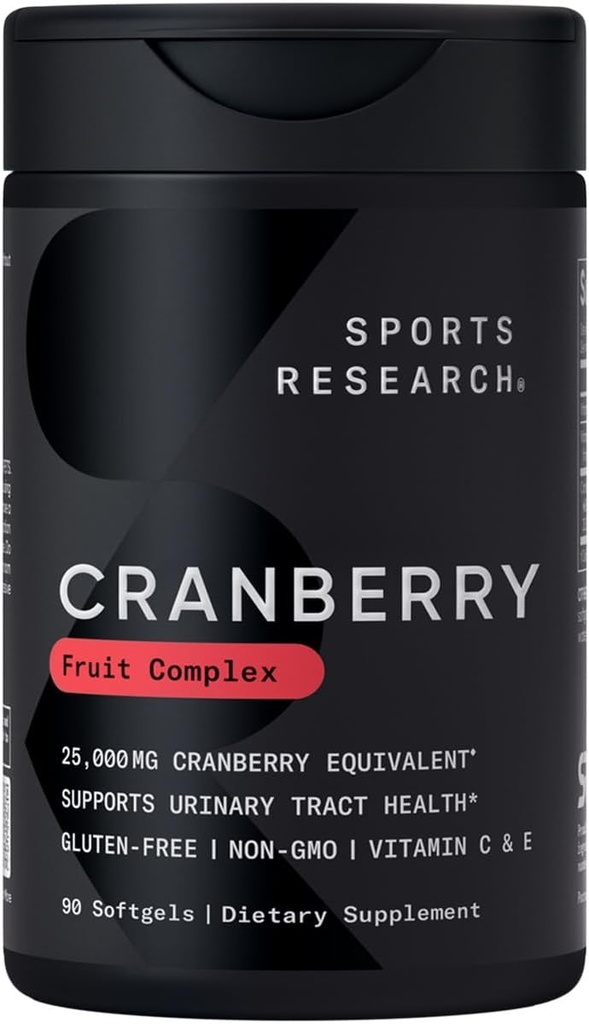 Estudios Deportivos Cranberry Fruit Complex Supplement - Softgels for Urinary Tract Health Support - Equal to 25,000mg of Cranberries, Made with Pacran &amp; Vitamins C &amp; E - Non-GMO & Gluten Free - 90 Count