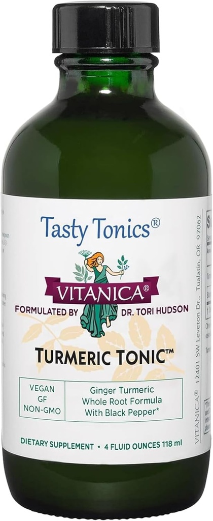 Vitanica, Turmeric Tonic, Non-GMO Liquid Turmeric Curcumin Supplement 1000 mg, with Black Pepper and Ginger, Antioxidant, Vegan, Gluten Free, 4 Ounce