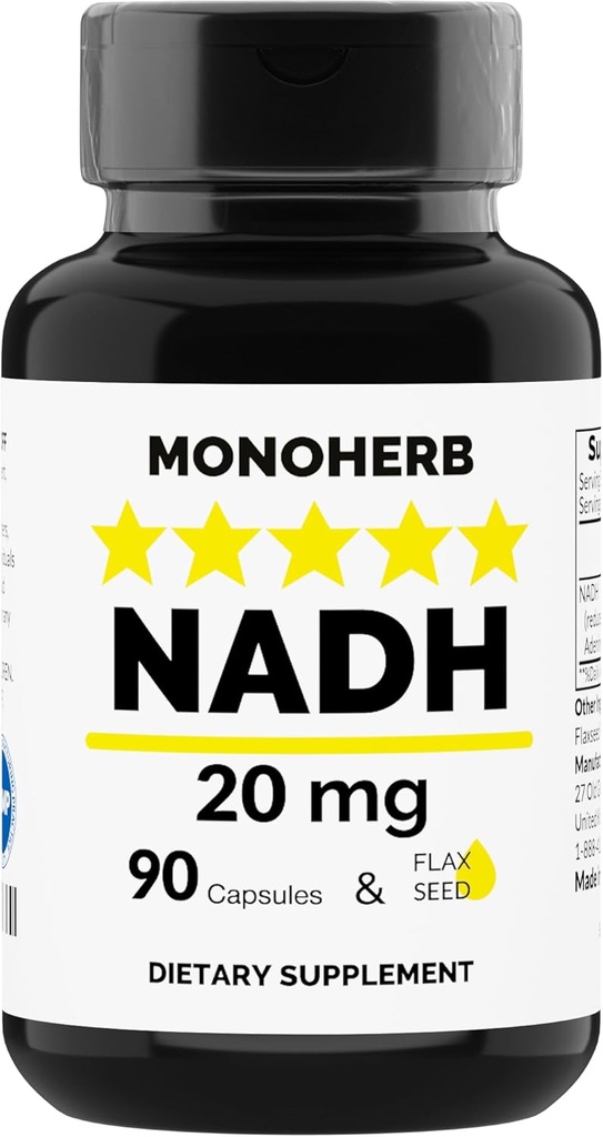 MONOHERB NADH 20 mg - 90 cápsulas vegetarianas - Reducido Nicotinamide Adenine Dinucleotide Suplemento