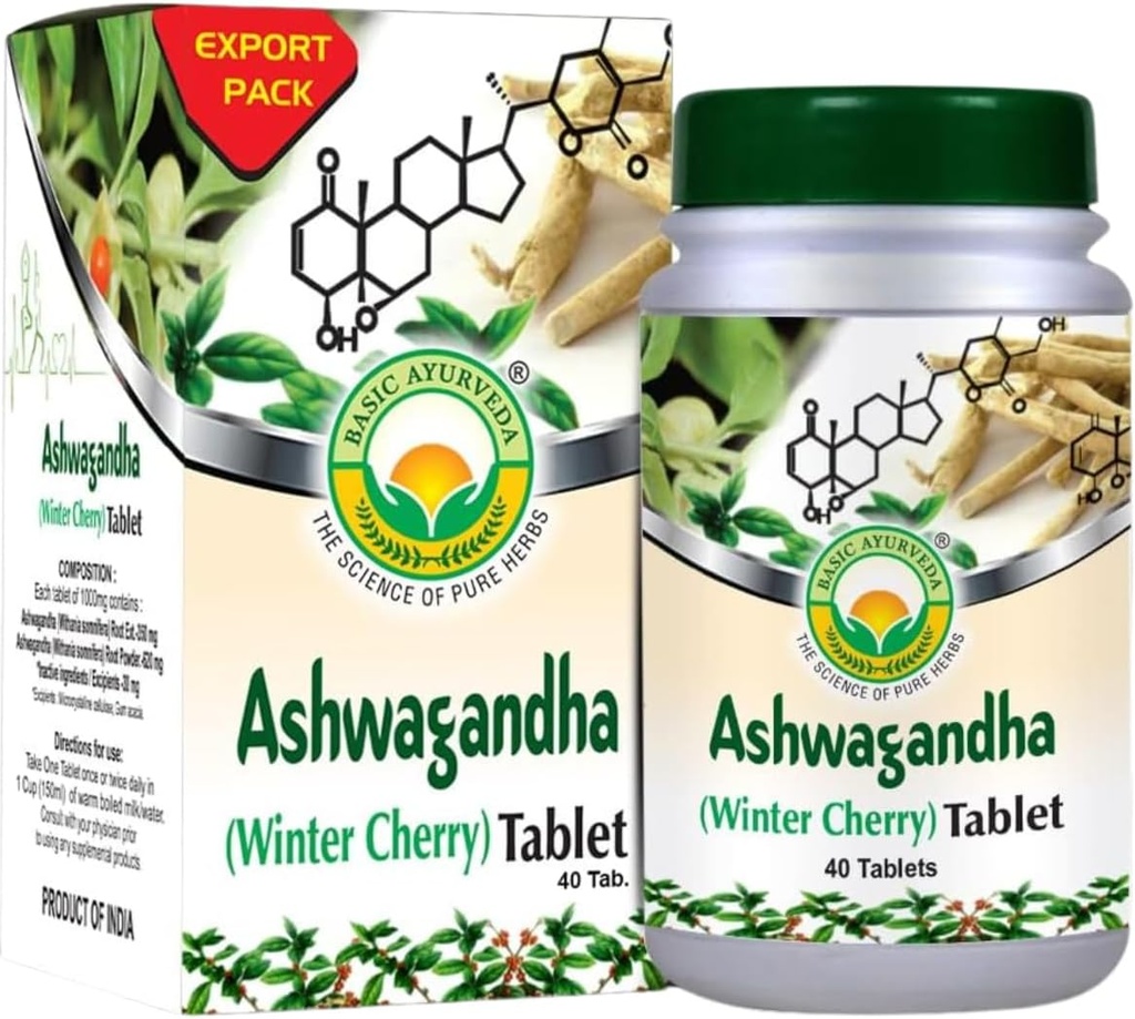 BASIC AYURVEDA Ashwagandha Tablets - 1000mg ← Invierno Cherry Herbal Suplemento TEN Fórmula basada en plantas para la rutina diaria TEN Natural Root Extract for Men &amp; Women TEN 40 Tablets