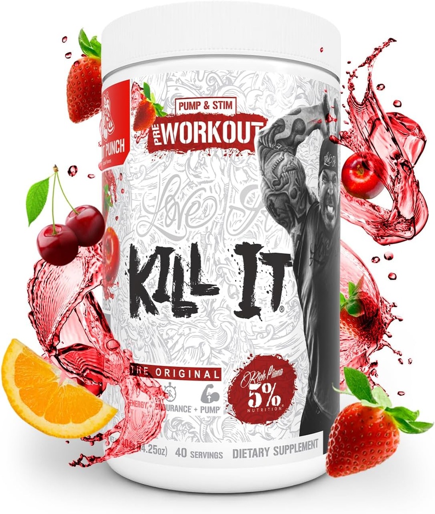 5% Nutrición Rich Piana Kill It Pre Workout Powder w/Creatine, Caffeine, Beta Alanine, Hydroprime Glycerol for Pump, Strength, Endurance TEN 20/40 Srvgs (40 Servings, Fruit Punch)
