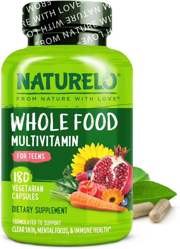 NATURELO Teen Multivitamin - Whole Food Multivitamin - with Minerals for Teenage Boys &amp; Girls - Suplemento para niños activos - Non-GMO - Vegan &amp; Vegetarian - 180 cápsulas