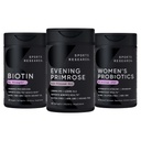 Suplemento Primrose de investigación deportiva de aceite prensado frío, biotina vegana 10.000 mg con aceite de coco " Probióticos de mujeres con prebióticos, 65 millones CFU