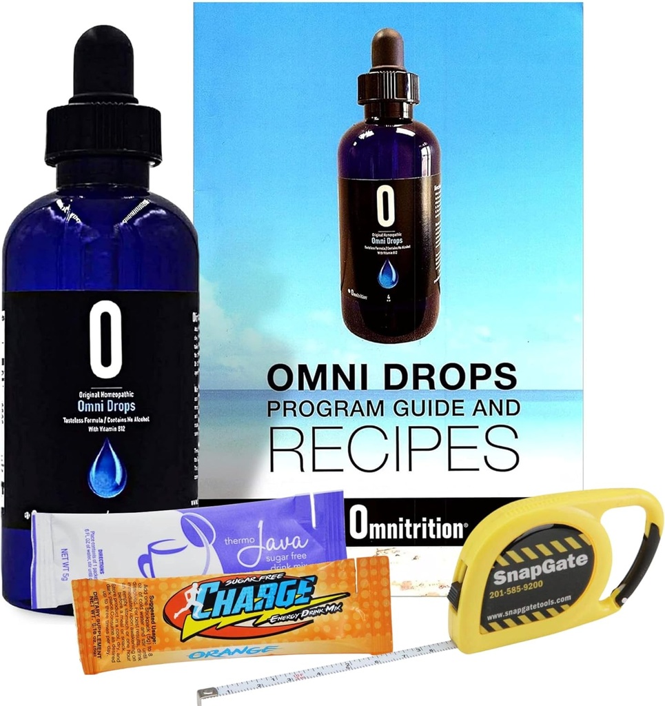 Omni Drop Program, Authentic Omnitrition - Basic Bundle Incluye*** 4 oz Bottle Omni Drops with Vitamin B12 Program Guide, Muestras y un Snapgate 10 Ft. Carabiner Tape Measure