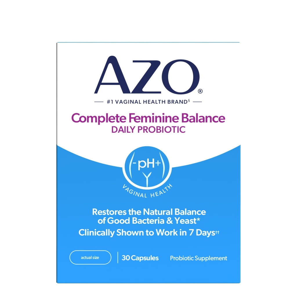 AZO Balance Femenino Completo Probióticos diarios para mujeres, prestados clínicamente para ayudar a proteger la salud vaginal, ayuda a equilibrar pH y levadura, no GMO, 30 Cuenta