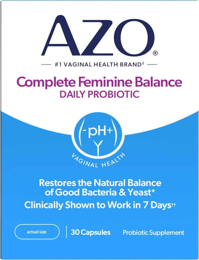 AZO Complete Feminine Balance Daily Probiotics for Women, Clinically Proven to Help Protect Vaginal Health, Helps balance pH and yeast, Non-GMO, 30 Count