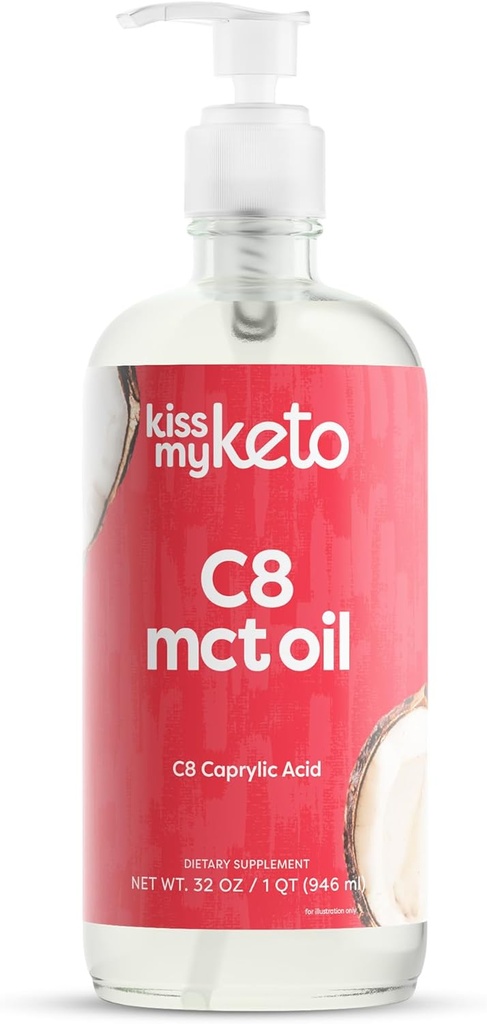 Beso Mi Keto MCT Oil C8 – 32 oz Puro C8 MCT Oil Keto Fuel – Botella con bomba – Ácido Caprílico Alto Octano – Keto Pure MCT CoconutOil Brain Fuel – Líquido coco MCTOil Pure