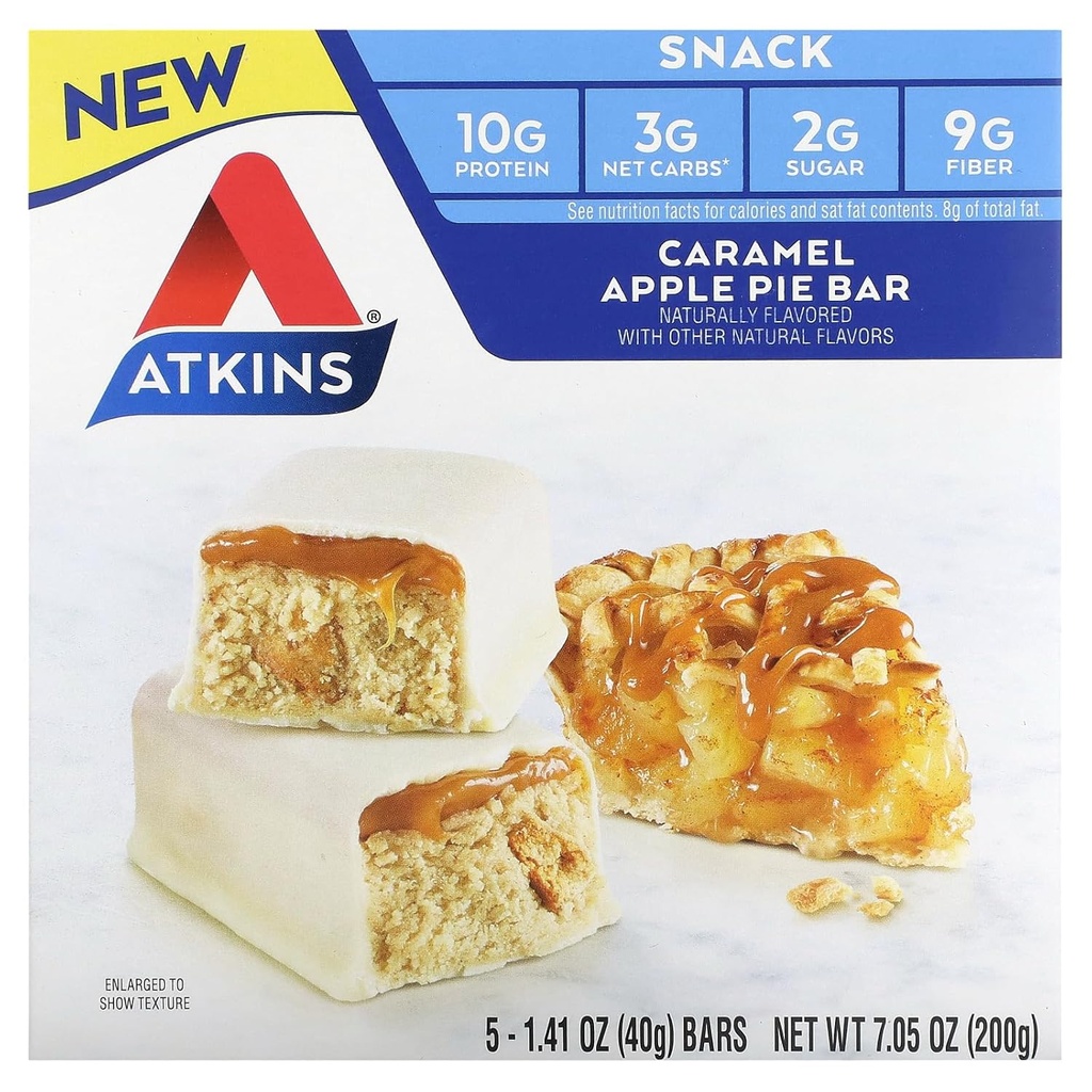 Atkins Snack, Caramel Apple Pie Bar, 5 Bares, 1,41 oz (40 g) Cada uno