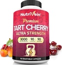 Nutrivein Premium Tart Cherry Capsules 3000mg: Ultra Strength Tart Cherry Extracto Suplemento para la recuperación post-atlética, Detox, Rest, " Movilidad