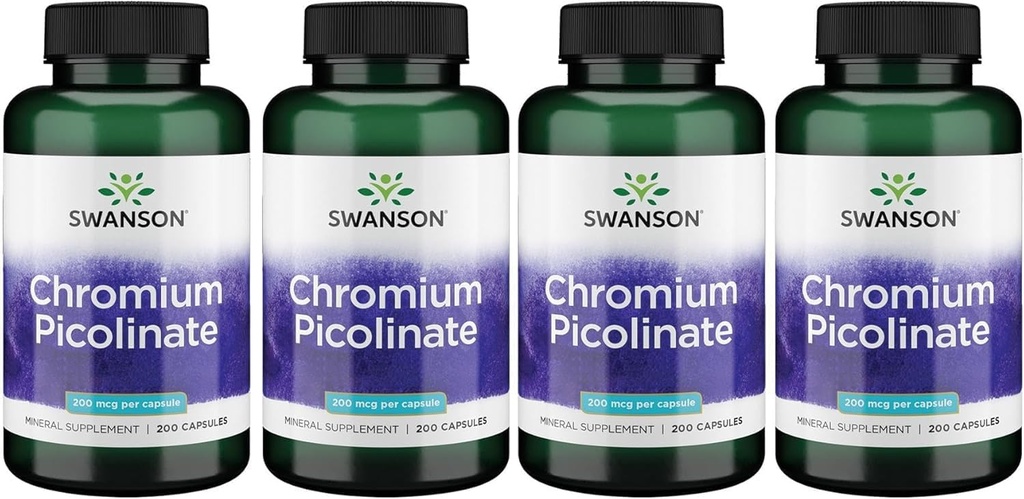 Picolinato de cromo Swanson - Suplemento Natural Promoción de Metabolismo & Gestión de Peso - Apoyos Niveles saludables ya dentro de la gama normal - (200 cápsulas, 200 mg cada uno)
