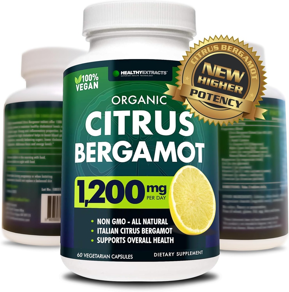 Citrus Bergamot Suplemento – 150:1 Extracto, 1200 mg por Serving, 80% Polyphenols, Suplemento para Alto Colesterol, Fuente Italiana, 60 Conde, 1 Mes de Suministro, Hecho en Los Estados Unidos