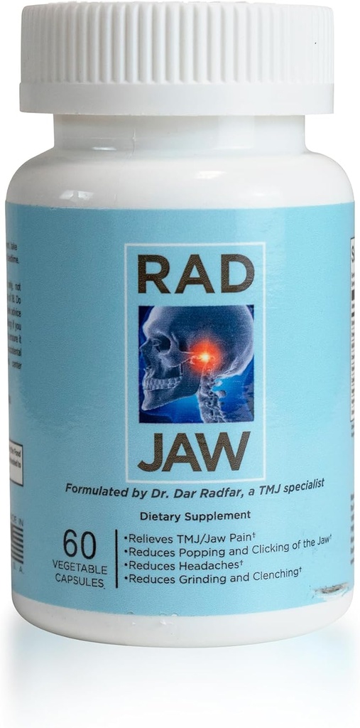 RAD JAW - TMJ Supplement for Women &amp; Men, Nutrient-Based TMJ Relief, Jaw Discomfort Support, Targets Pain, Popping, Clicking, Grinding, Clenching (Bruxism) " Otros síntomas, 60 cápsulas vegetales