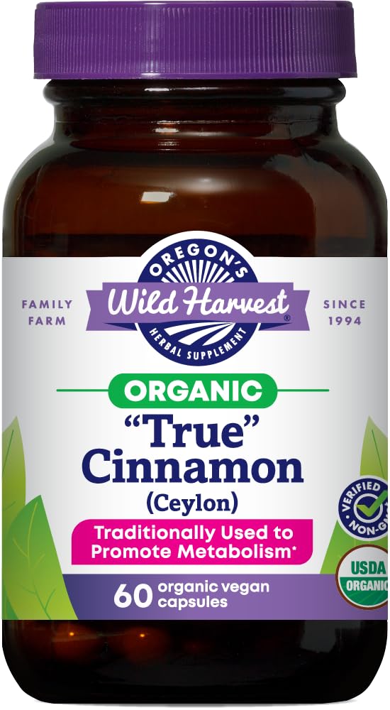 Oregon's Wild Harvest Organic True Cinnamon Ceylon 60 Count Vegan Capsules