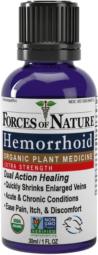 Fuerzas de Control de Hemorroides de la Naturaleza Extra Strength, Medicina Homeopática Orgánica con Hazel Bruja, Castaña de Caballo y Aceites Esenciales de Soothing para picar, hinchazón &amp; descomfort, 1.0 FL OZ