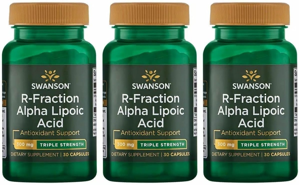 Swanson Triple Fuerza R-Fraction Alpha Lipoic Acid - Promueve la presión sanguínea saludable " Proporciona nutrientes esenciales - (30 cápsulas, 300 mg cada uno) (3 Pack)