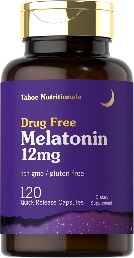 Tahoe Nutritionals Melatonin 12 mg  120 Quick Release Capsules ¦ Drug Free Supplement Silencio Non-GMO, Gluten Free