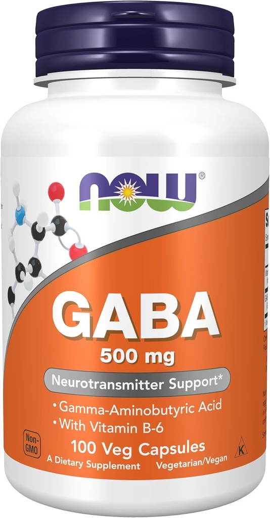 AHORA Suplementos de alimentos, GABA (Acido gamma-aminobutírico) 500 mg + B-6, Neurotransmisor natural*, 100 cápsulas de verduras