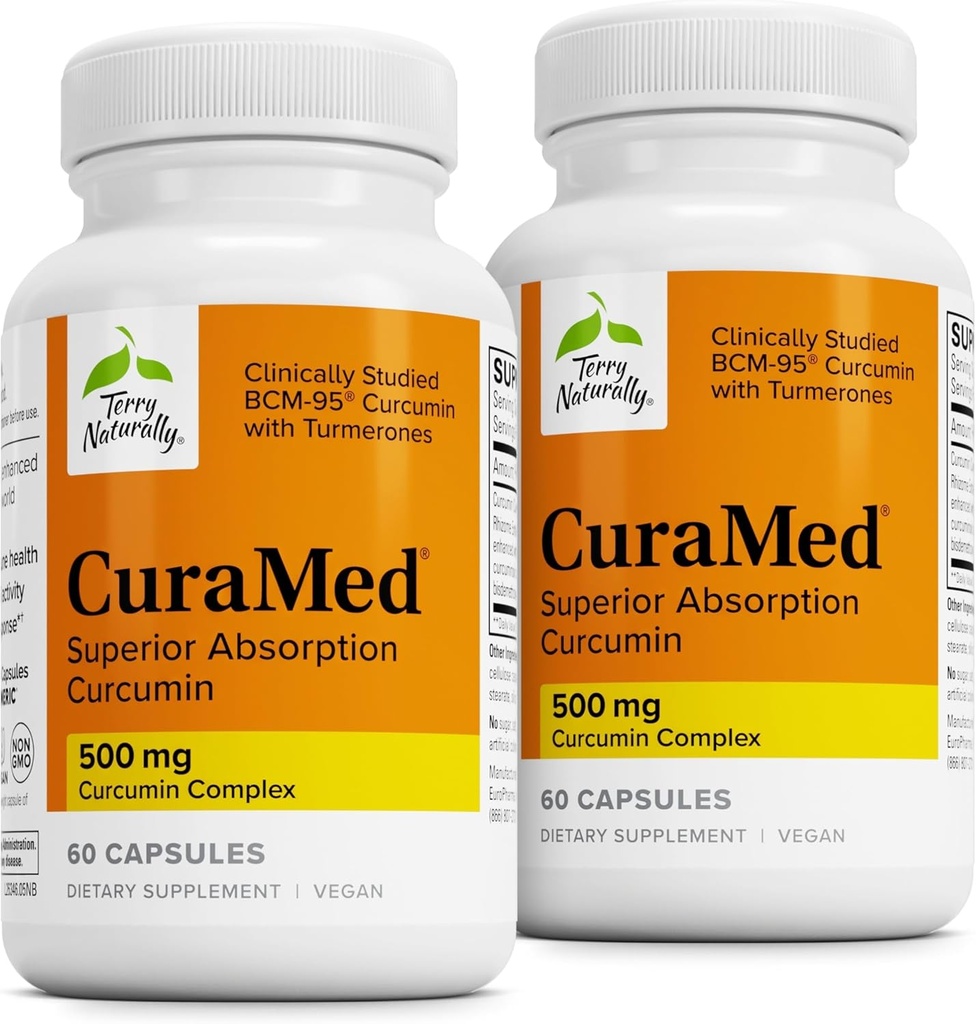 Terry Naturalmente CuraMed 500mg - Suplemento Antioxidante para Cerebro &amp; Immune Health Support - Suplemento con Curcumin & Turmeric Essential Oil - Herbal Liver Support - 60 Softgels (Pack of 2)