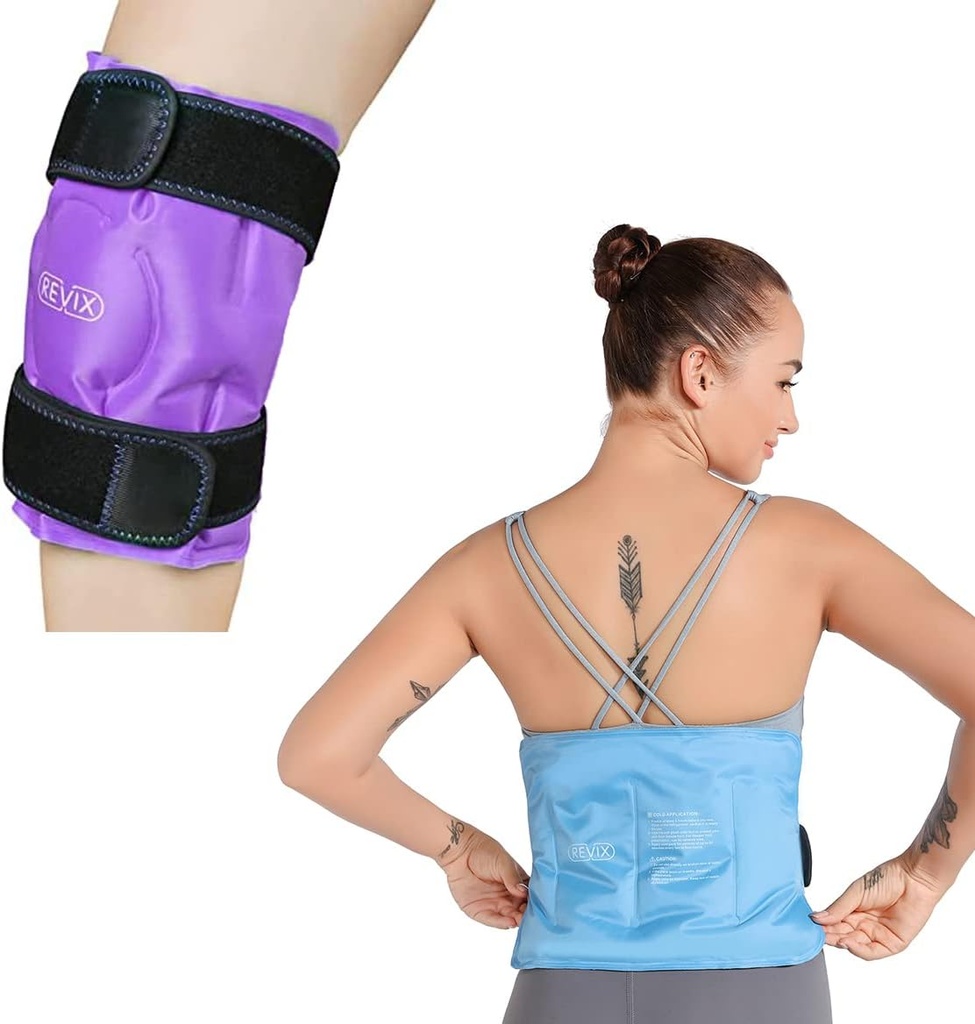 REVIX Knee and Back Ice Pack for Injuries Reusable, Gel Ice Wrap with Cold Compres Therapy