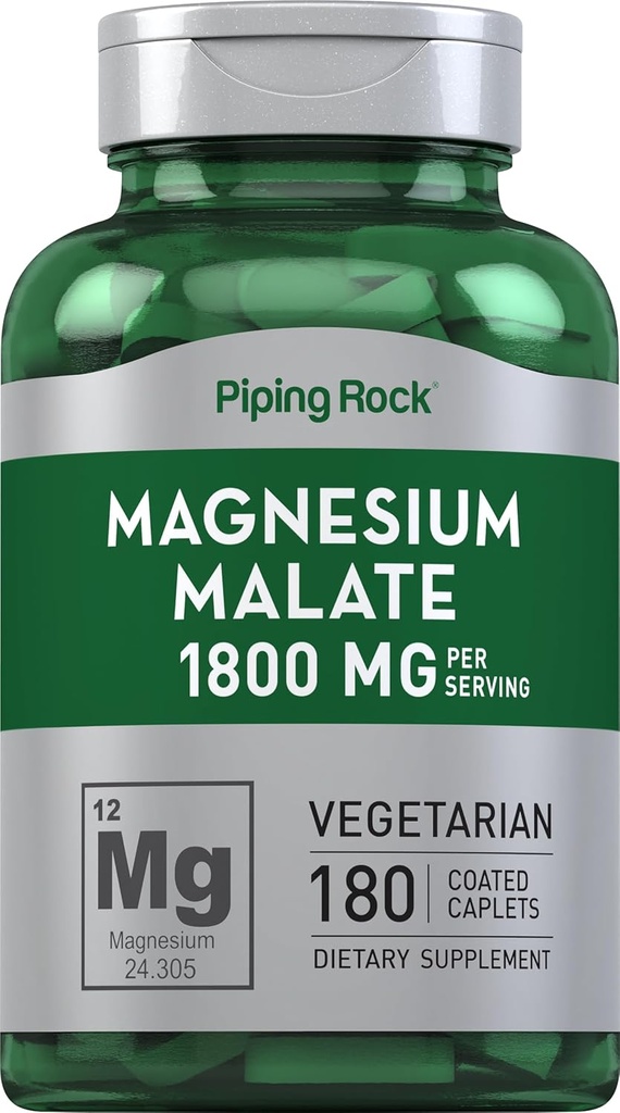 Piping Rock Magnesium Malate tención 1800 mg  180 Caplets peru Vegetarian, Non-GMO, Gluten Free Supplement
