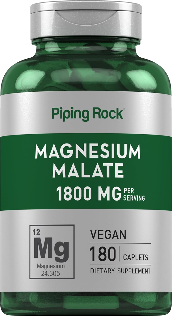 Piping Rock Magnesium Malate tención 1800 mg  180 Caplets peru Vegetarian, Non-GMO, Gluten Free Supplement