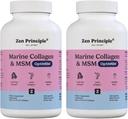 Principio Zen Peptides de Collagen Marino Polvo con OptiMSM® Suplemento. Prueba clínicamente para soporte de piel. Pescado salvaje, no GMO. 420 cápsulas.