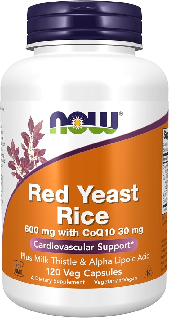 AHORA Suplementos de alimentos, arroz de levadura roja con CoQ10, más cardo de leche & ácido lipoico alfa, 120 cápsulas de veg