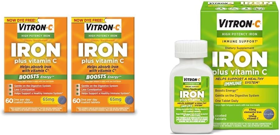 Suplemento de hierro Vitron-C, una vez al día, Hierro de alta potencia más vitamina C &amp; suplemento de hierro &amp; soporte de inmune