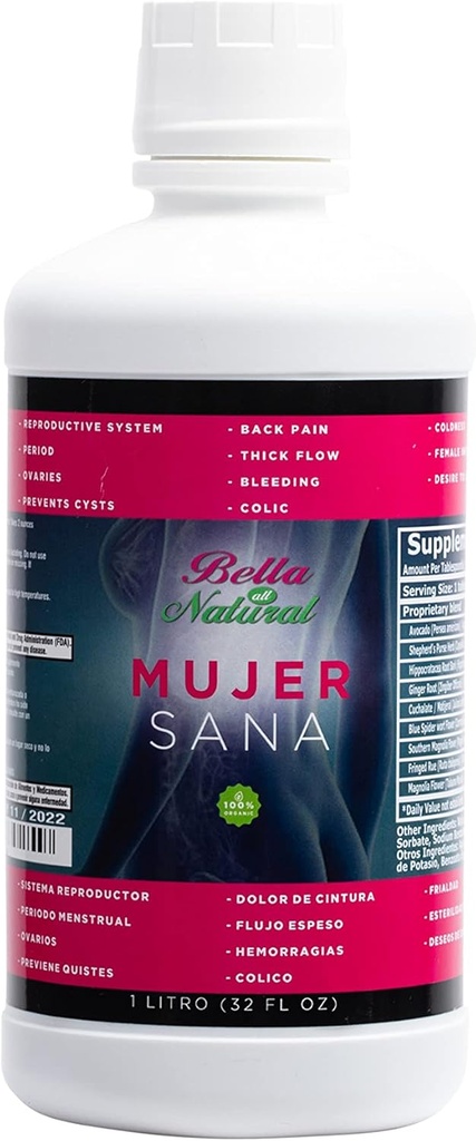 Bella All Natural Mujer Sana Mujer Saludable, Desbalance hormonal, PCOS, Calambres de Período - 1 Liter