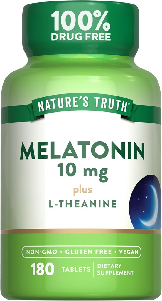 La verdad de la naturaleza Melatonin Tablets Silencio 10mg Silencio 180 Cuenta Silencioso con L-Theanine ← Suplemento gratis para adultos Silencio Vegan, No-GMO &amp; Gluten Suplemento gratuito