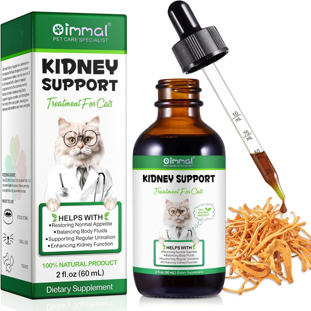 Apoyo al riñón para gatos, Tratamiento del riñón Cat Urinar regularmente, Fortalecer la función del riñón, Aumentar la inmunidad, Suplemento herbario apoya la función saludable del riñón- 60ml/2fl.oz