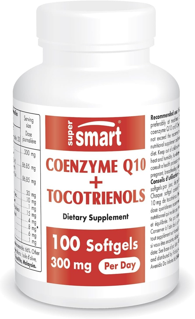 Supersmart - Coenzyme Q10 + Tocotrienols 300mg por día (Patented " Bioavailable) - CoQ10 Suplemento con Tocotrienols - Extracto de aceite de palma ← No GMO " Gluten Gratis - 100 Softgels