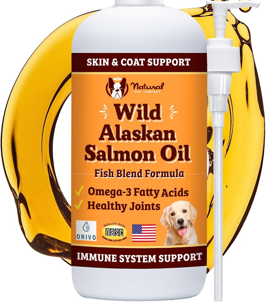 Natural Dog Company Wild Alaskan Salmon Oil Fórmula con Omega 3, Fish Oil for Dogs Suplemento, Skin &amp; Coat Dog Oil, Itchy Relief, Immune Support for Joints " Heart, Food Topper, 32 oz