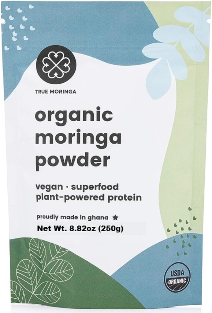 Orgánica Moringa Powder tención 100% Regenerativa Orgánica Raw Moringa Polvo, Certificado USDA. No GMO (250g)
