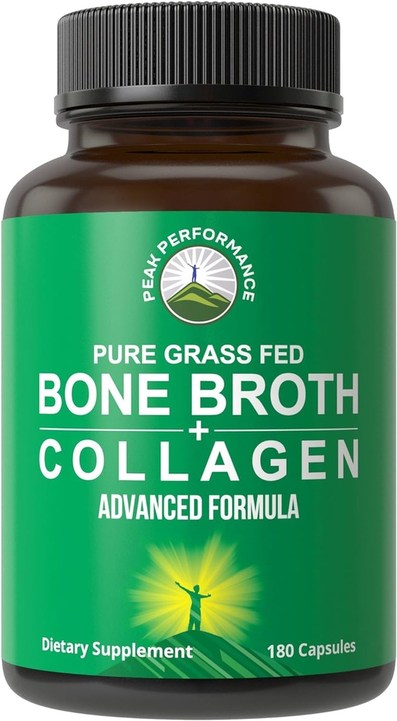 Bone Broth Collagen Capsules. 180 Pills of Grass Fed Bone Broth Collagen Protein Peptides. Contiene todos los 3 Tipos 1, 2, y 3. Pure Pasture Raised Paleo Friendly Tablets for Women and Men