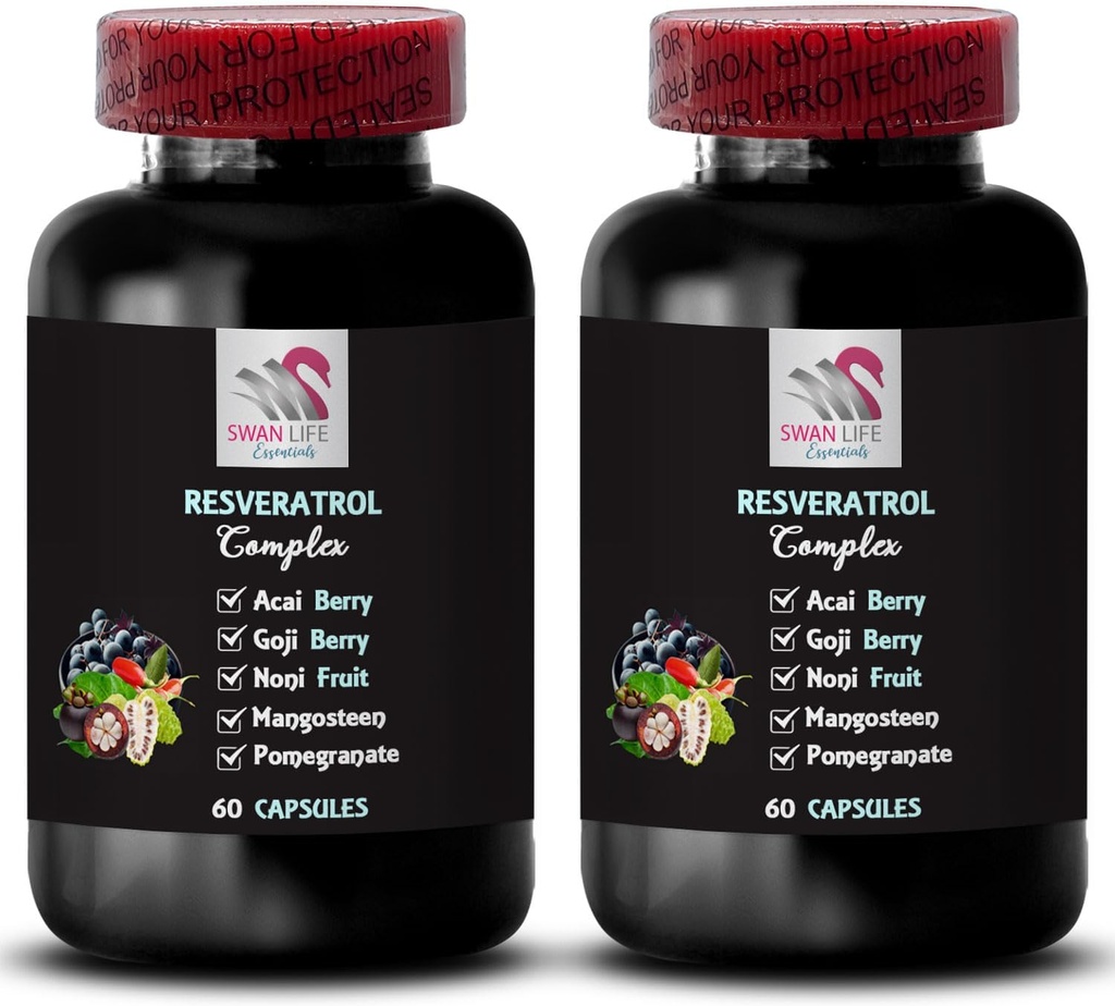 Beneficios de Berry - Complejo RESVERATROL - Fusión natural, Estilo de vida activo, Factor de hidratación, Goji Berry Power, Acai Berry Boost, Refreshing Flavor, Nutrient Rich, Antioxidantes diarios 2 Botellas 120 Caps