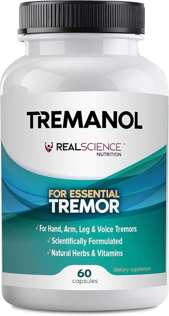 Tremanol Natural Aid Essential Tremor Relief Herbal Supplement for Neurological Support - Incluye Vitamin B2 &amp; B12, Pasionflower &amp; Skullcap for Hand Tremor Aids - Made in USA, 60 caps