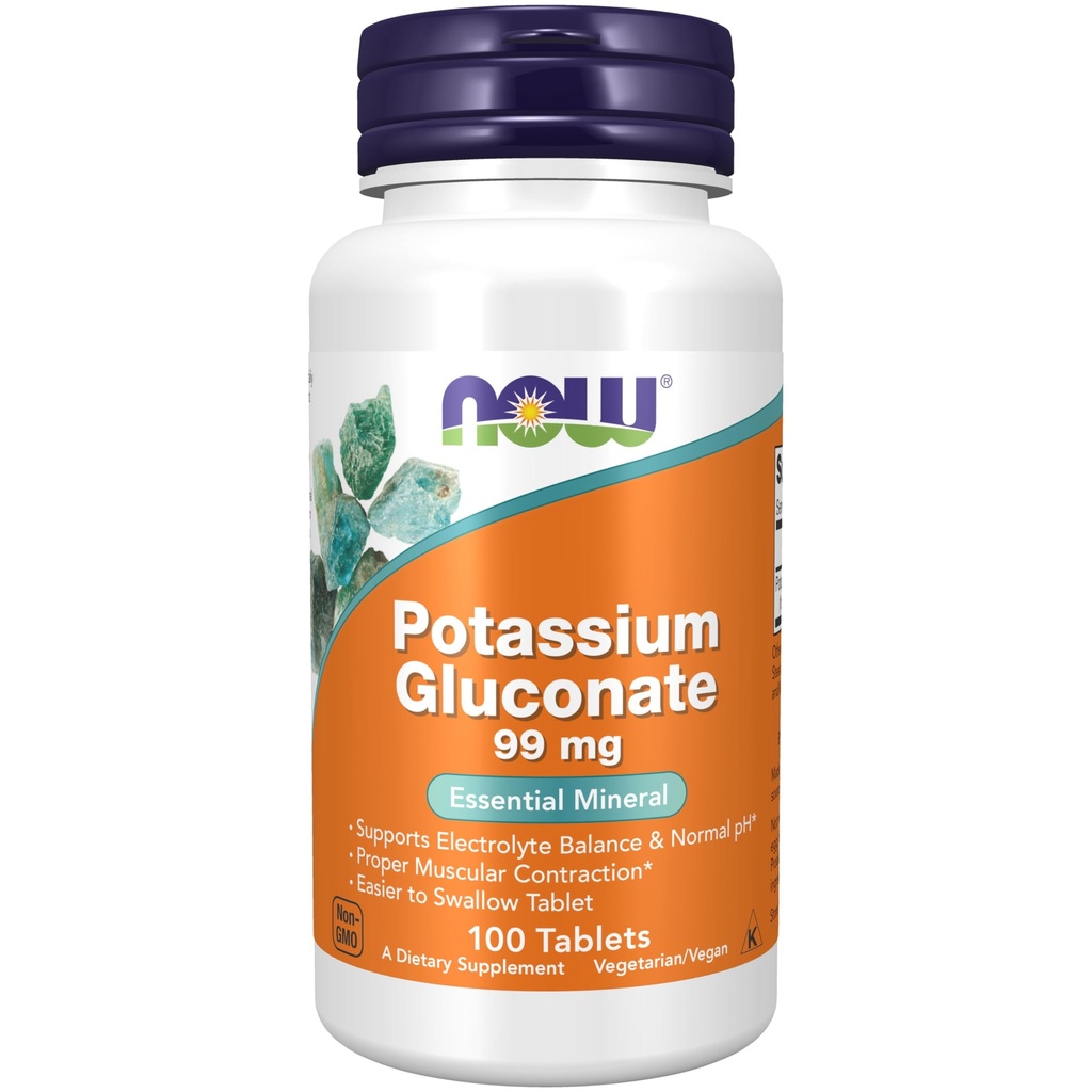 AHORA Alimentos Suplementos, Potasio Gluconate 99mg, Easier to Swallow, Mineral Esencial*, 100 Tabletas
