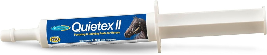 Farnam Quietex II Pegamento para caballos, ayuda a manejar el comportamiento nervioso y mantener los caballos tranquilos " compuestos en situaciones estresantes, jeringa de 32,5 ml