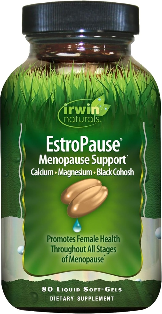 Irwin Naturals EstroPause Menopause Support - 80 Liquid Softgels - promueve la salud femenina a través de todas las etapas de la menopausia con calcio, magnesio " Black Cohosh