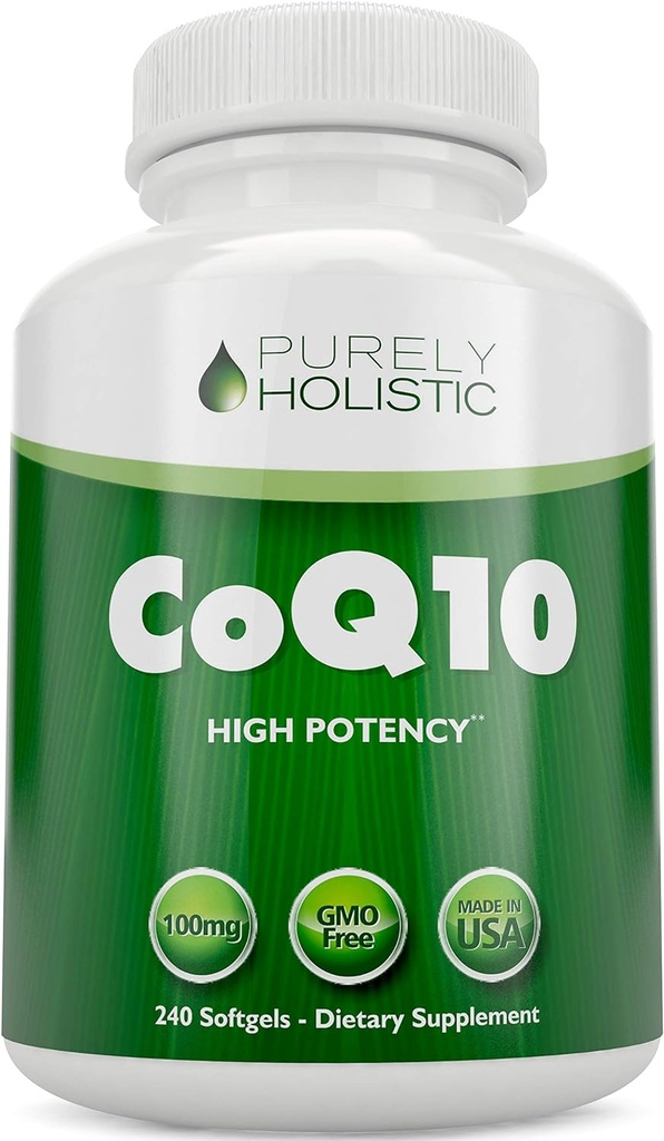 Puramente Holistic CoQ10 100mg - 240 SoftGels - 8 Month Supply - Ubiquinone Coenzyme Q10 Suplemento - con aceite de oliva orgánico - Soy Free Co Q 10 - Made in the USA
