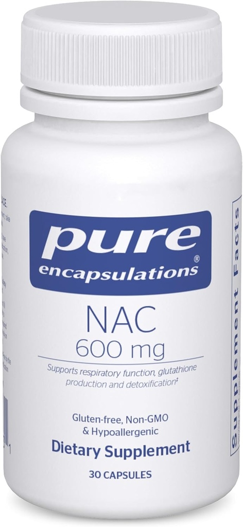 Encapsulaciones puras NAC 600 mg - N-Acetyl Cysteine NAC Suplemento para la salud pulmonar &amp; soporte inmunológico, soporte para hígado " antioxidantes* - con Freeform N-Acetyl-L-Cysteine - 30 cápsulas