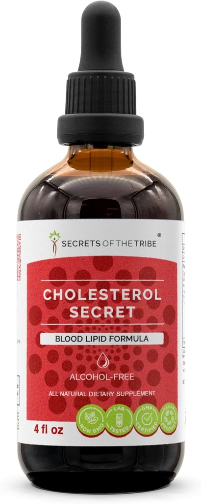 Secretos de la Tribu - Secreto del Colesterol, Fórmula de Lipid de Sangre, Suplemento de hierbas Tiradas de líquido libre de alcohol Extracto 4 fl oz