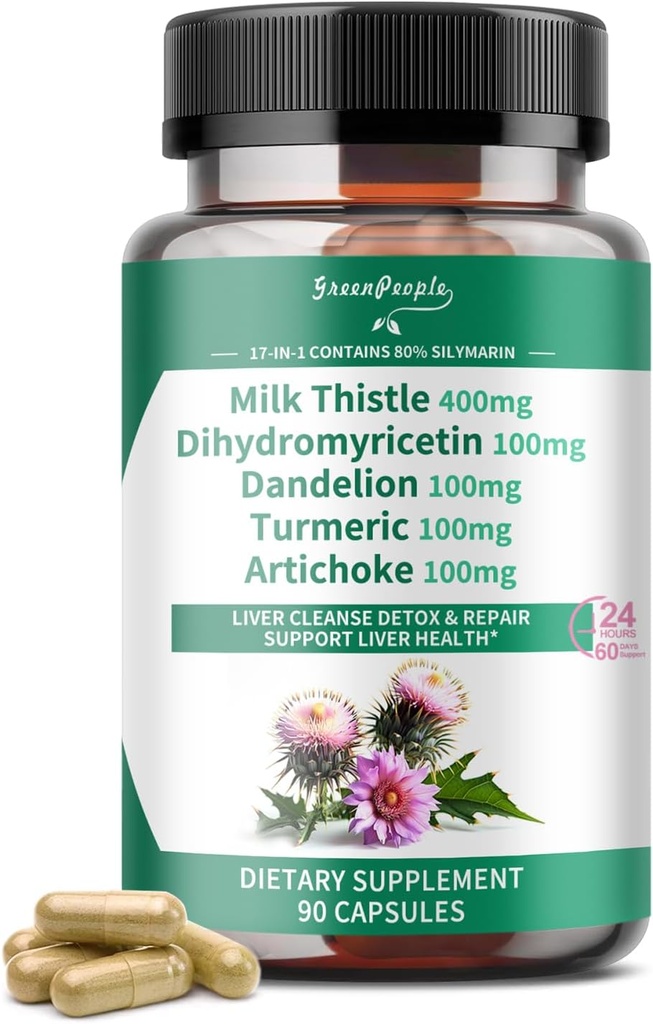 GREENPEOPLE Liver Cleanse Detox " Repair - Strength Milk Thistle 30X Extract - Standardized and Concentrated 80% Silymarin w/Vitamin,95% curcuminoids " 17+Liver Health Nutrients to Revive " Thrive
