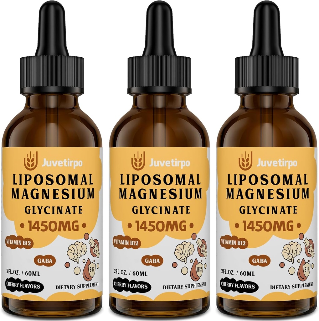 gotas líquidas de magnesio Glycinate - Aglomerado Liposomal con sabor de cereza para una absorción fácil, promueve el sueño, el mood, la salud de hueso intestinal, reduce el estrés - 60ML (2.04 Fl Oz (Pack de 3))