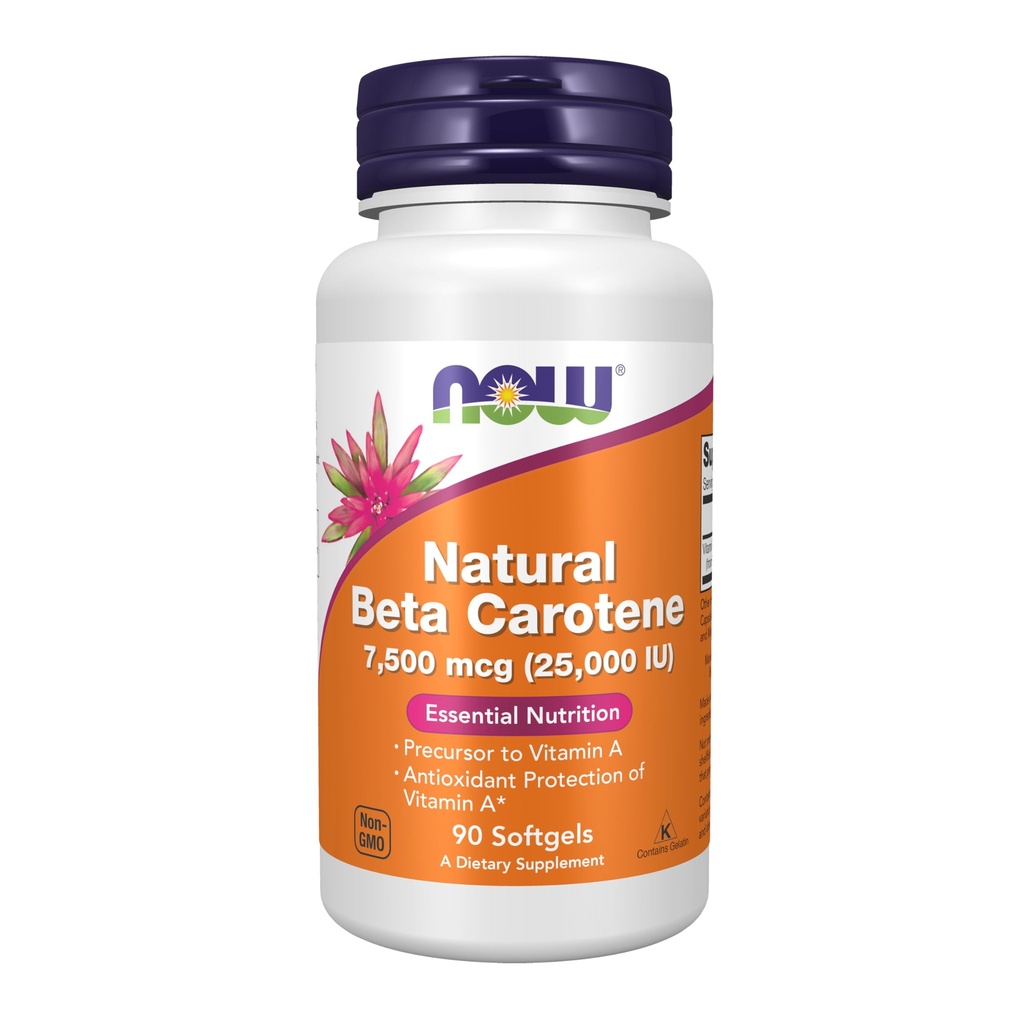 AHORA Alimentos Suplementos, Beta Natural Caroteno 25,000 UI, Nutrición Esencial, 90 Softgels