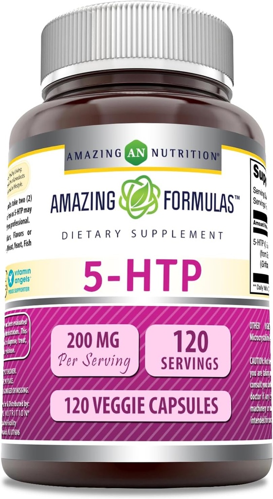Fórmulas increíbles 5-HTP (L-5-Hydroxytryptophan) Suplemento TENIDO 200 Mg por Serving ANTE Veggie Capsules TEN NO-GMO ANTE Gluten-Free TEN Made in USA (1 Pack TEN120 Count)