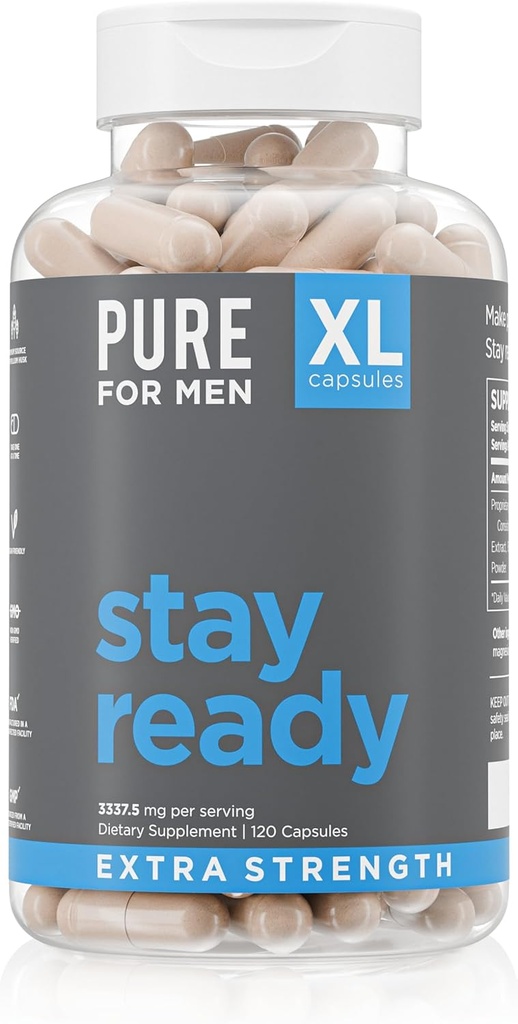 Puro para Hombres Mantenerse Listo Fiber Extra Strength Suplemento ← Digestive Regularity ← Bowel Movement " Gut Health Support ← Vegan Limpieza  Proprietary Fórmula ← 120 Vegan XL Capsules