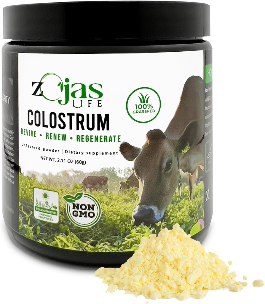 Colostrum Suplemento, 100% Grass Fed, de las granjas orgánicas, Colostrum Powder for Immunity, Gut Health, Wellness - Made with Regenerative Farming Practices, 30 Day Supply, Unflavored